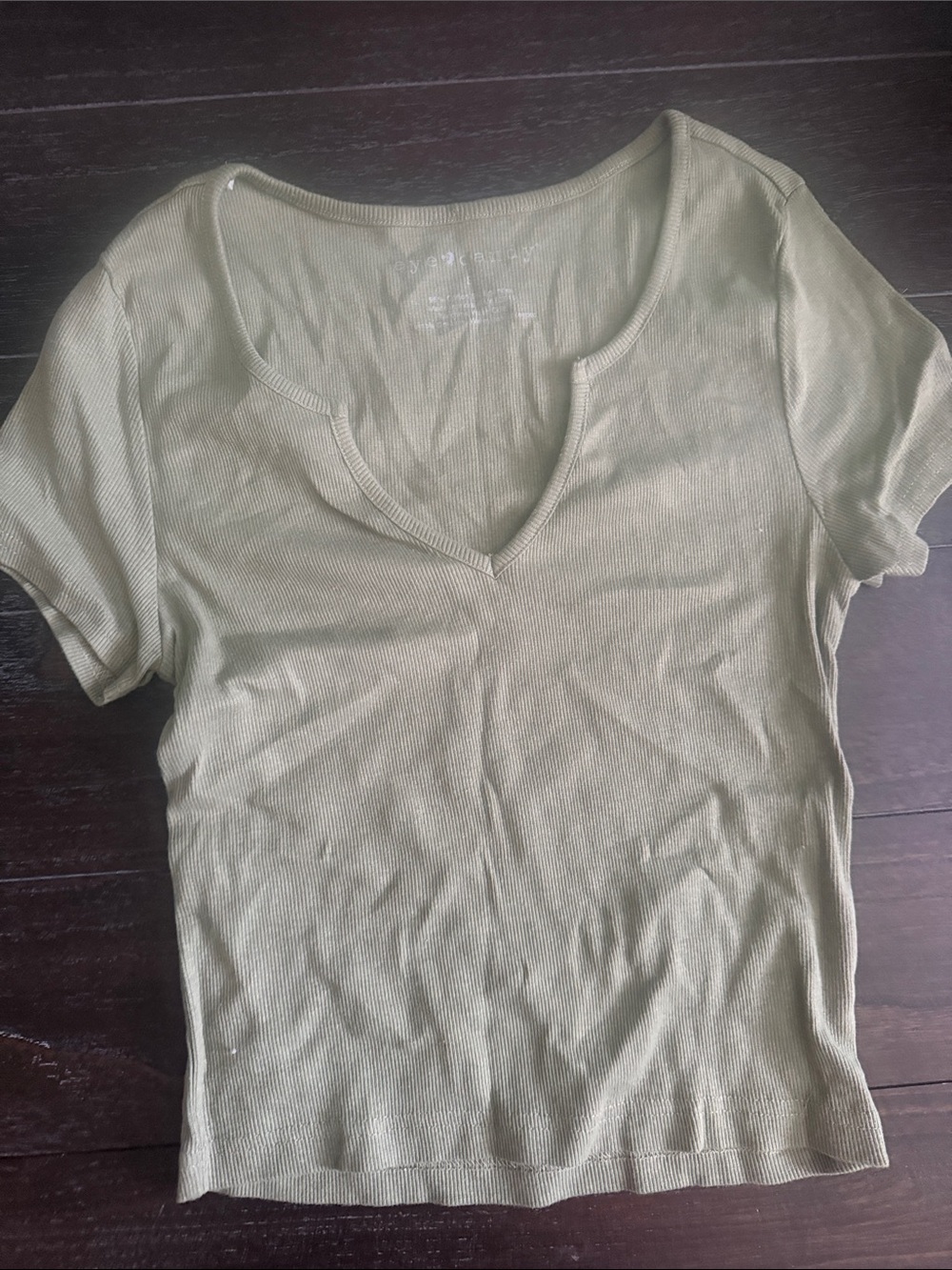 eye candy Olive Ribbed Short-Sleeve V-Notch Tee